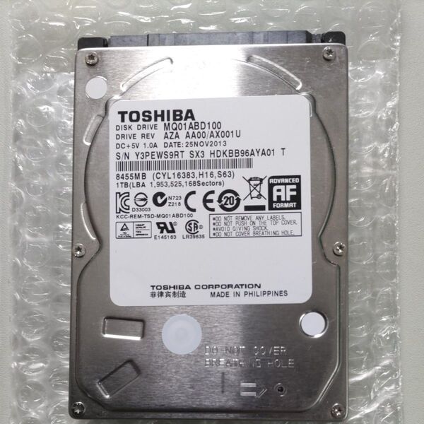 2.5インチ HDD 1TB TOSHIBA MQ01ABD100 動作確認済み