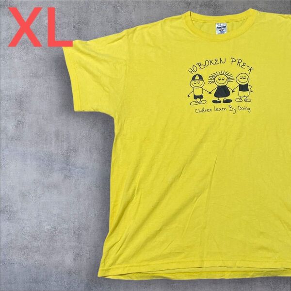 【US古着】イエロー XL Tシャツ 半袖 レギュラー プリント メンズ レディース 大きいサイズ オーバーサイズ