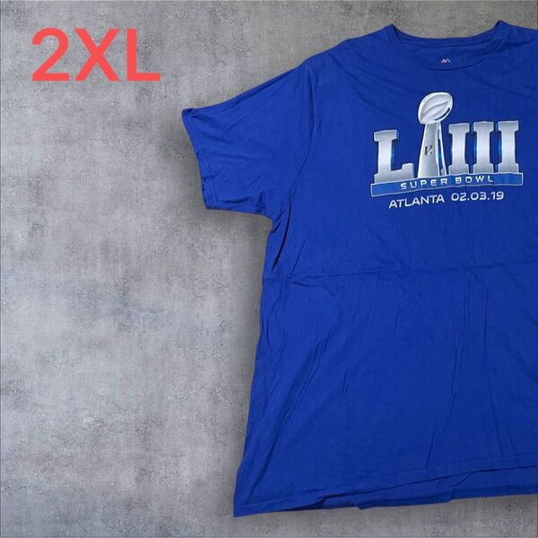 【US古着】ブルー 2XL Tシャツ 半袖 レギュラー プリント メンズ レディース 大きいサイズ オーバーサイズ