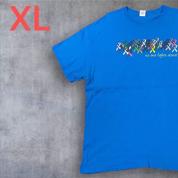 【US古着】ブルー XL Tシャツ 半袖 レギュラー プリント メンズ レディース 大きいサイズ オーバーサイズGILDAN