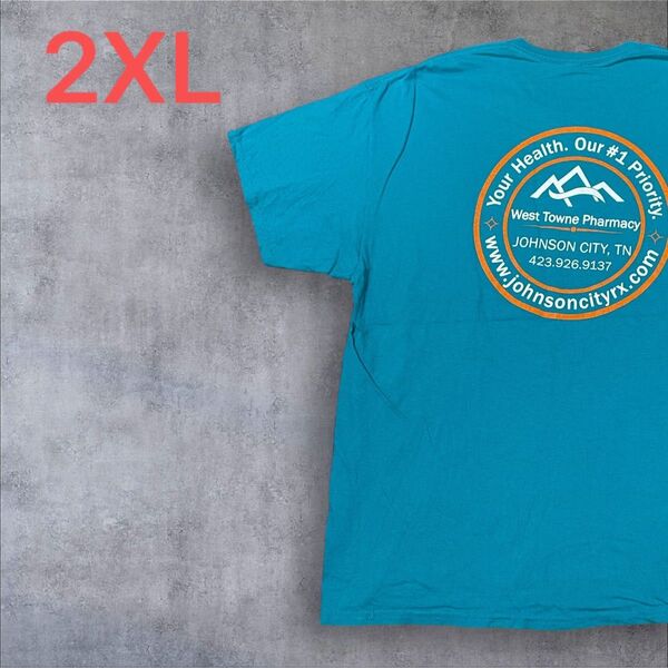 【US古着】ターコイズ 2XL Tシャツ 半袖 レギュラー プリント メンズ レディース 大きいサイズ オーバーサイズGILDAN