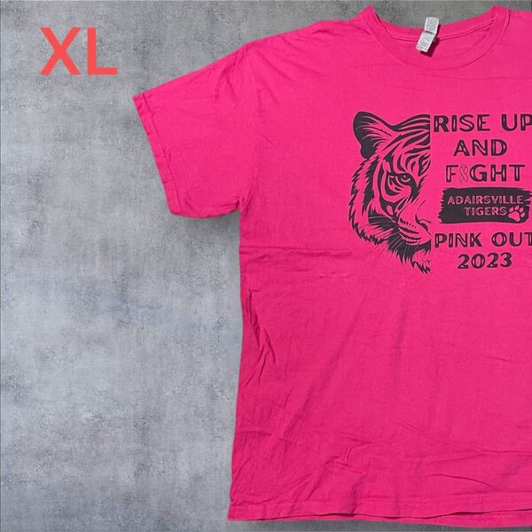 【US古着】ピンク XL Tシャツ 半袖 レギュラー プリント メンズ レディース 大きいサイズ オーバーサイズGILDAN