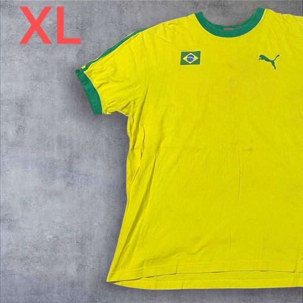 【US古着】イエロー XL Tシャツ 半袖 レギュラー プリント メンズ レディース 大きいサイズ オーバーサイズ プーマ