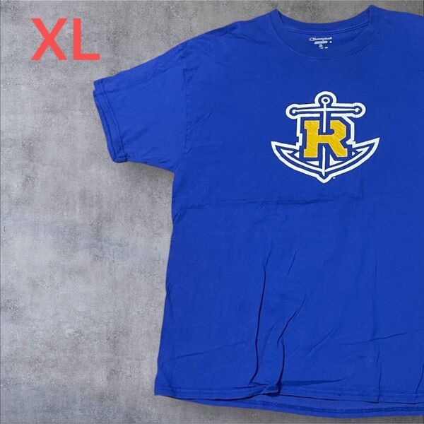 【US古着】ブルー XL Tシャツ 半袖 レギュラー プリント メンズ レディース 大きいサイズ オーバーサイズ チャンピオン