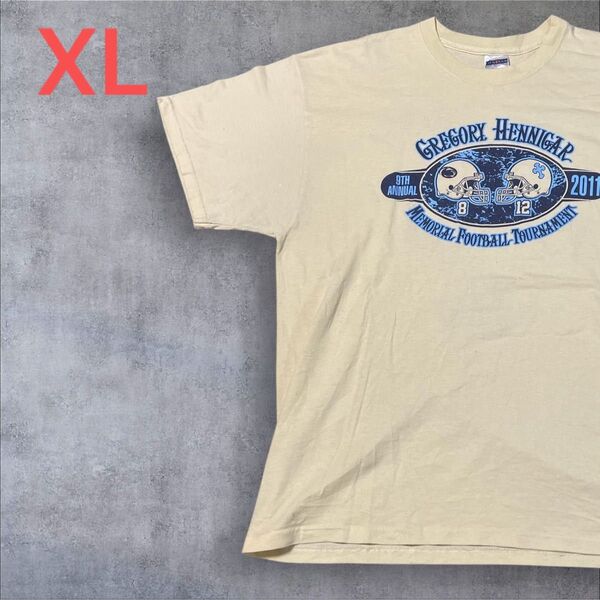 【US古着】ライトイエロー XL Tシャツ 半袖 レギュラー プリント メンズ レディース 大きいサイズ オーバーサイズ
