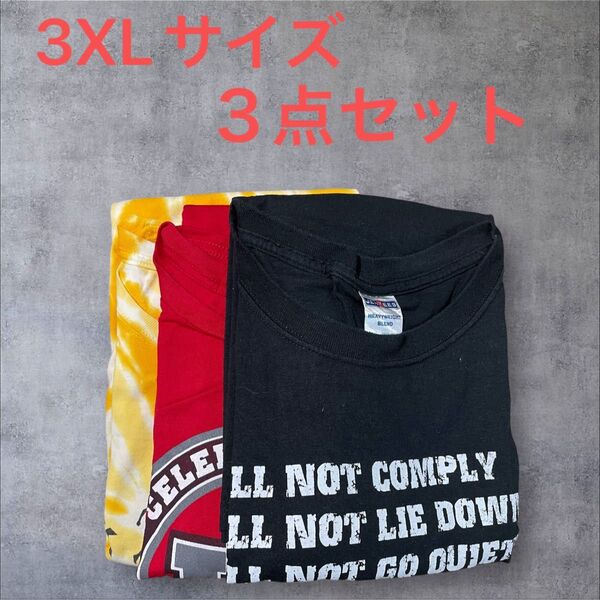 【US古着】3点セット 3XL Tシャツ 半袖 プリント メンズ レディース 大きいサイズ まとめ売り セット売り