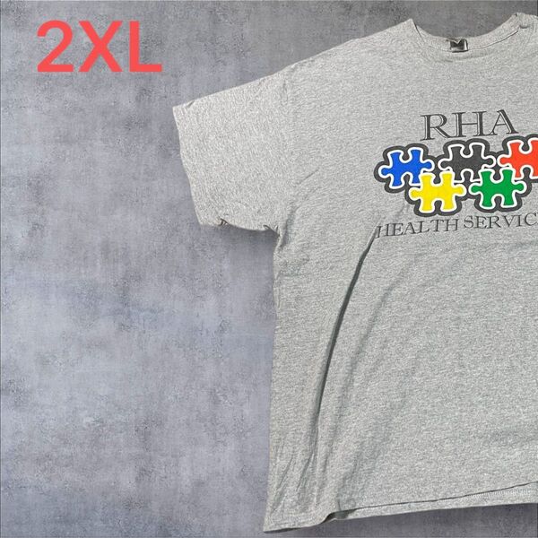 【US古着】グレー 2XL Tシャツ 半袖 レギュラー プリント メンズ レディース 大きいサイズ オーバーサイズGILDAN