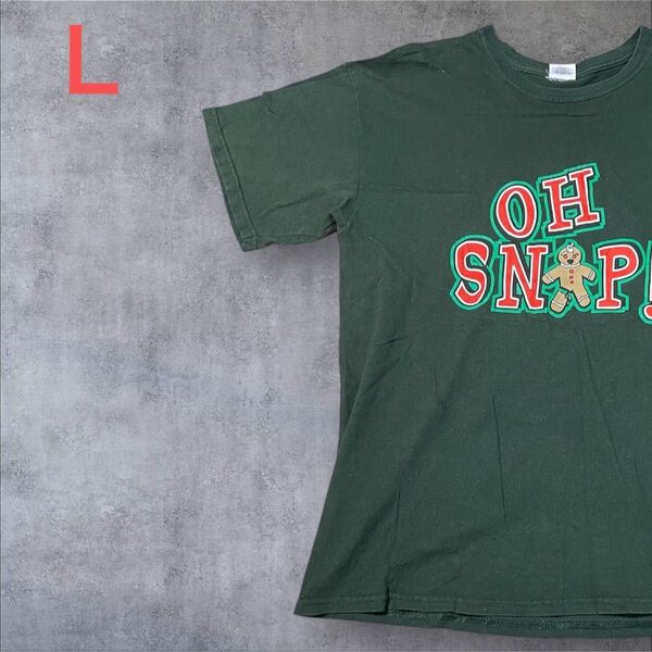 【US古着】グリーン L Tシャツ 半袖 レギュラー プリント メンズ レディース 大きいサイズ オーバーサイズGILDAN
