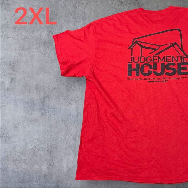 【US古着】レッド 2XL Tシャツ 半袖 レギュラー プリント メンズ レディース 大きいサイズ オーバーサイズGILDAN