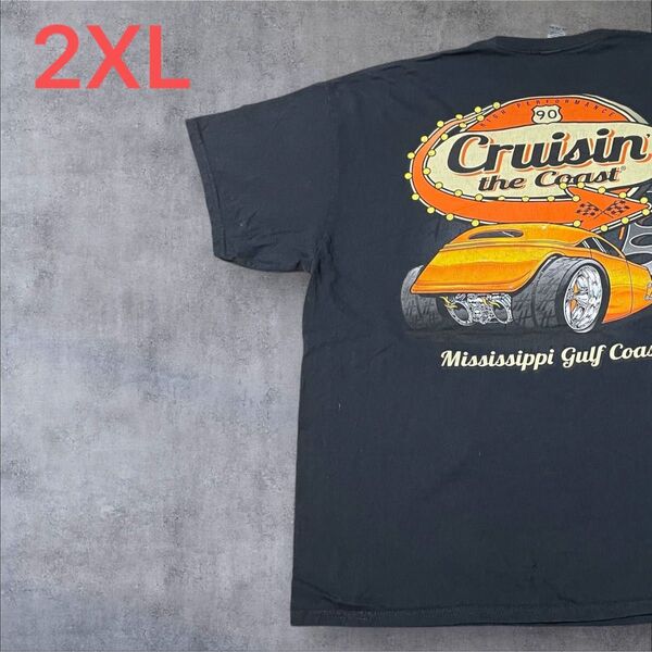 【US古着】ブラック 2XL Tシャツ 半袖 レギュラー プリント メンズ レディース 大きいサイズ オーバーサイズGILDAN