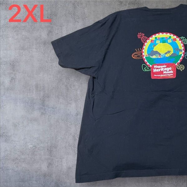 【US古着】ブラック 2XL Tシャツ 半袖 レギュラー プリント メンズ レディース 大きいサイズ オーバーサイズ