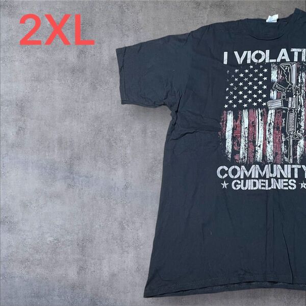 【US古着】ブラック 2XL Tシャツ 半袖 レギュラー プリント メンズ レディース 大きいサイズ オーバーサイズ