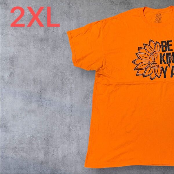 【US古着】オレンジ 2XL Tシャツ 半袖 レギュラー プリント メンズ レディース 大きいサイズ オーバーサイズ