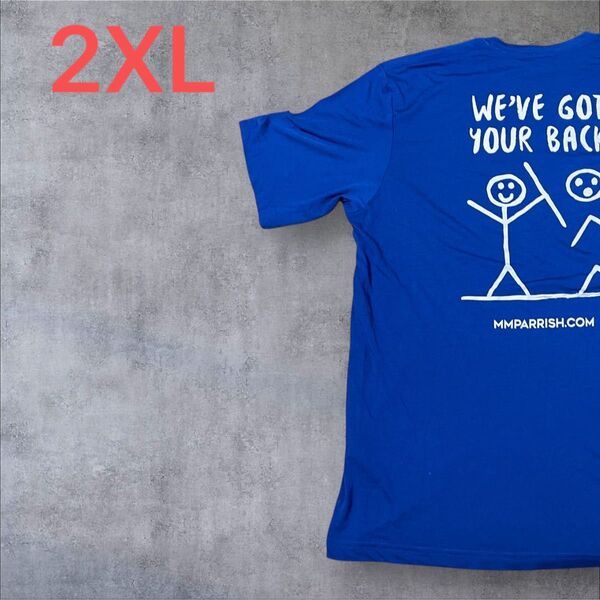 【US古着】ブルー 2XL Tシャツ 半袖 レギュラー プリント メンズ レディース 大きいサイズ オーバーサイズ