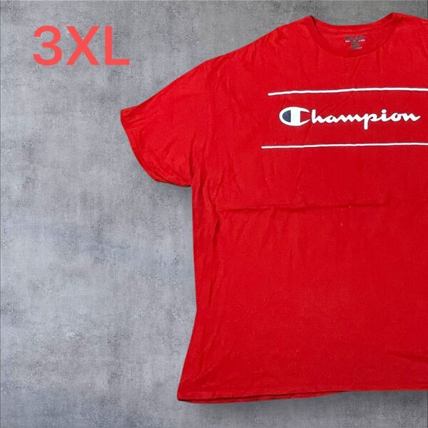 【US古着】レッド 3XL Tシャツ 半袖 レギュラー プリント メンズ レディース 大きいサイズ オーバーサイズ チャンピオン