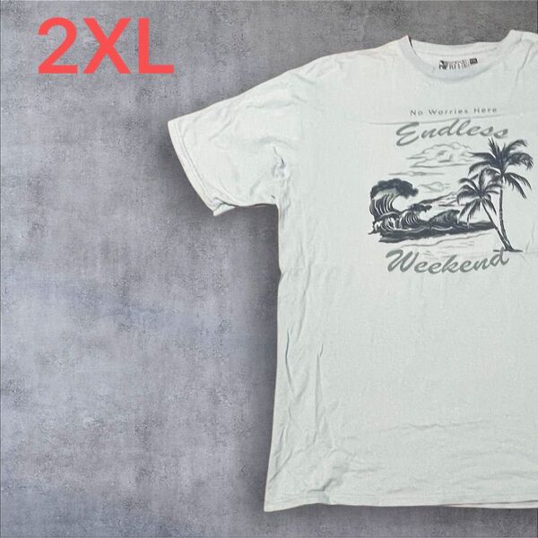 【US古着】ライトブルー 2XL Tシャツ 半袖 レギュラー プリント メンズ レディース 大きいサイズ オーバーサイズ