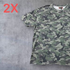 【US古着】迷彩 2X Tシャツ 半袖 レギュラー プリント メンズ レディース 大きいサイズ オーバーサイズ
