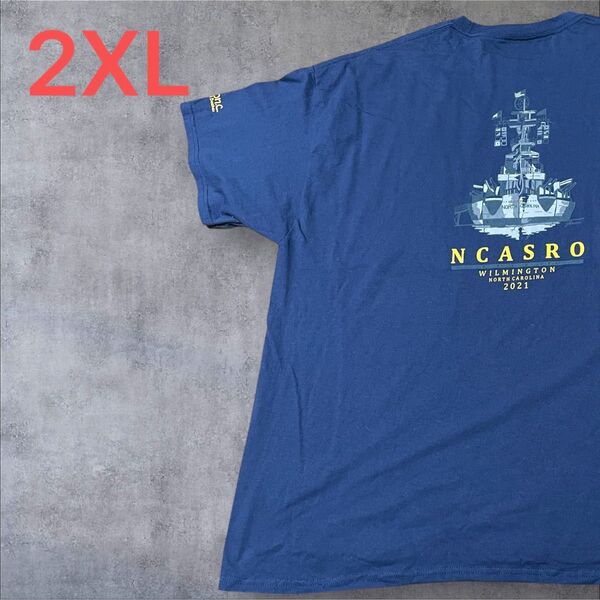 【US古着】ネイビー 2XL Tシャツ 半袖 レギュラー プリント メンズ レディース 大きいサイズ オーバーサイズ