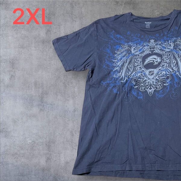 【US古着】ブラック 2XL Tシャツ 半袖 レギュラー プリント メンズ レディース 大きいサイズ オーバーサイズ リーボック