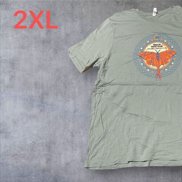 【US古着】モスグリー 2XL Tシャツ 半袖 レギュラー プリント メンズ レディース 大きいサイズ オーバーサイズ