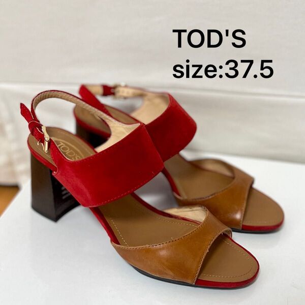 TOD'S トッズ レディース ハイヒールストラップサンダル スエード 37.5 パンプス レッドブラウン