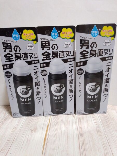 エージーデオ24メン メンズ デオドラント ロールオン グランデ 無香性 120mL×3本セット 薬用 大容量 制汗