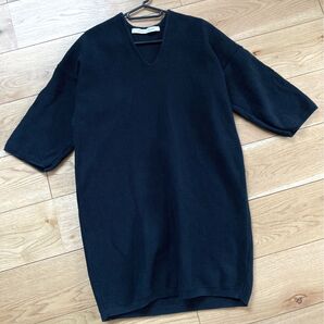 UNIQLO and LEMAIRE(ルメール) サマーニットチュニック Vネック セーター レディース 春夏 ネイビー 半端袖