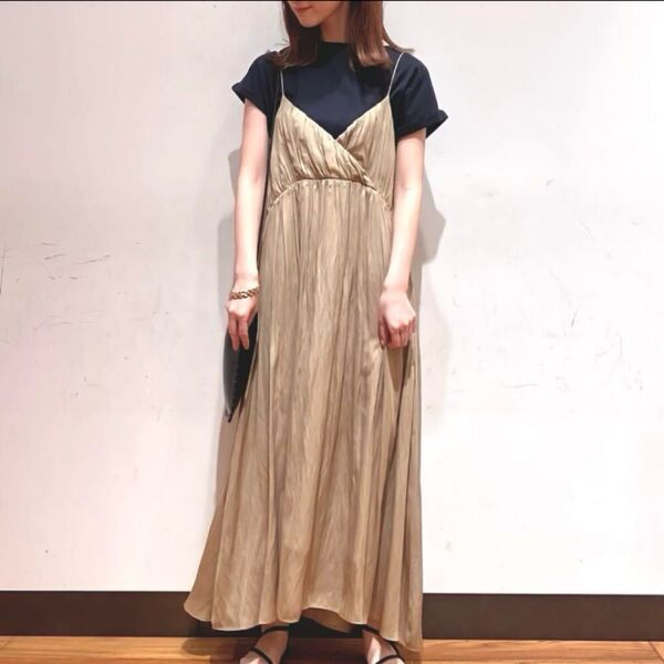 美品◆URBAN RESEARCHアーバンリサーチ サテンキャミソールワンピース サロペットスカート ロング マキシ丈 ネグリジェ