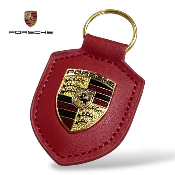 Porsche ポルシェ エンブレム付きキーホルダー レッド クレスト 新品