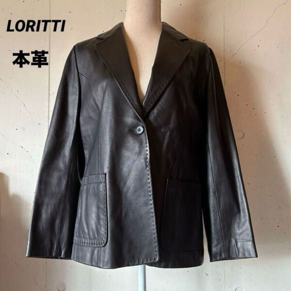 ヴィンテージ LORITTI 羊革 レザージャケット 革ジャン ステッチ 本革 レトロ レディース 黒 アウター レザー ブラック