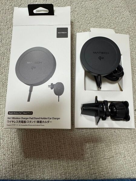 MATEC 3in qi2 Magsafe 対応 ワイヤレス充電器 スタンド 車載ホルダー iphone
