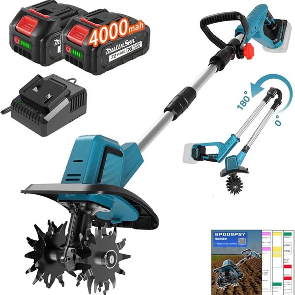 耕運機 家庭用 充電式 コードレス バッテリー2個付 軽量 ブラシレスモーター マキタ18Vバッテリー互換 小型 家庭菜園