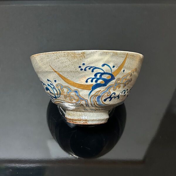 灰釉波に三日月絵茶碗 雪洞蓋置 茶道具 懐石道具 鵬雲斎 坐忘斎 淡々斎 而妙斎即中斎 七事式 水屋道具 永楽 仁清 乾山真葛道八