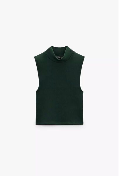ZARA ハイネック トップス グリーン ノースリーブ クロップド シャツ ノースリーブカットソー