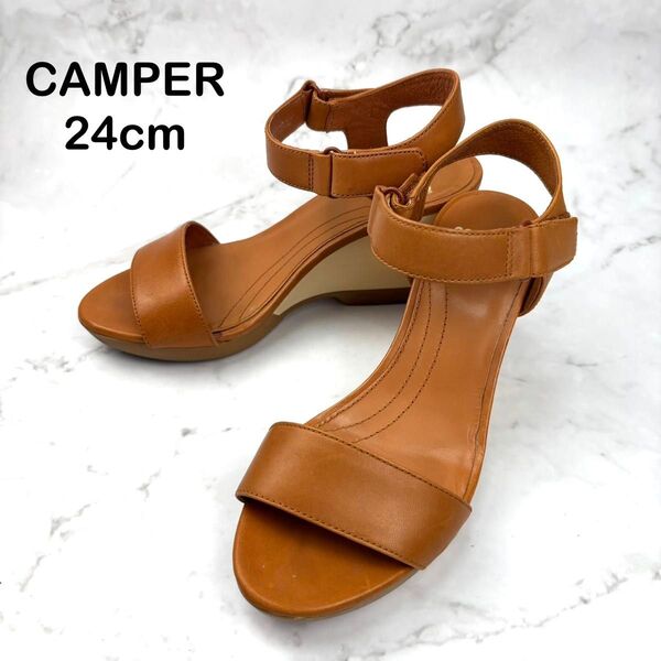 【美品】CAMPER カンペール ブラウン ストラップ サンダル 24