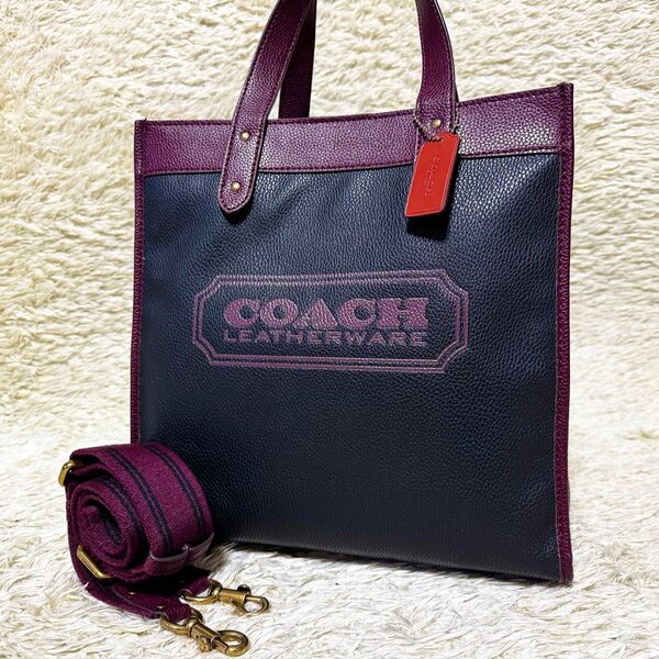 COACH コーチ フィールド トート 2way ショルダーバッグ 肩掛け 斜め掛け クロスボディ デカロゴ 型押し A4 レザー