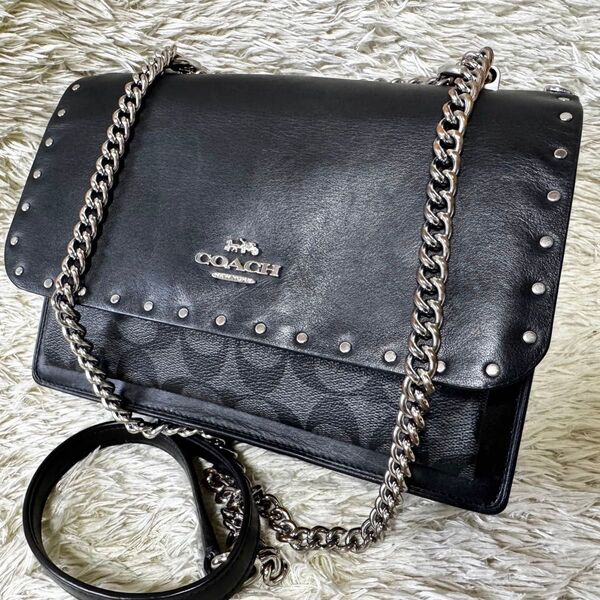 COACH コーチ ショルダーバッグ クレア パイソン シグネチャー 斜め掛け 2way スタッズ レザー ブラック クロスボディ
