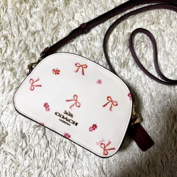 COACH コーチ ミニ セレナ ショルダーバッグ 斜め掛け PVC リボン 2way ポーチ カメラバッグ バイカラー ホワイト