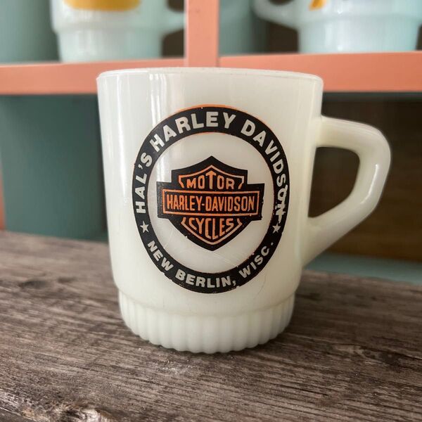 HARLEY-DAVIDSON マグカップ ミルクガラス ファイヤーキング