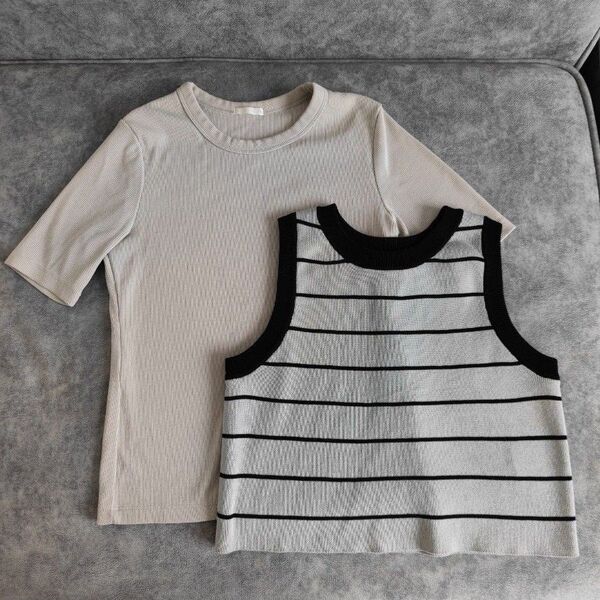 gu リブTシャツ ベージュ リブT ノースリーブ しまむら