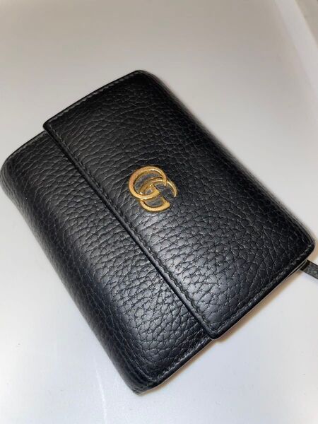 グッチ Gucci 財布 黒 二つ折り財布 ウォレット レザー GGマーモント ダブルG