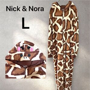 Nick & Nora 【L】キリン柄 スリープウェア オールインワン 長袖 着ぐるみ パジャマ 大人用 イベント