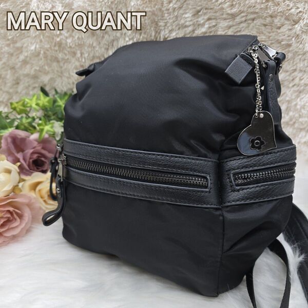 【希少!】MARY QUANT マリークワント 2way ナイロン リュック 黒 バックパック デイパック ハンドバッグ 多収納