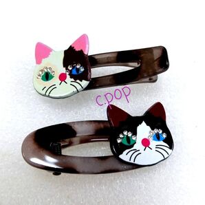 猫 ハンドメイド ヘアピン 2個セット ハチワレ ぶち猫 猫雑貨