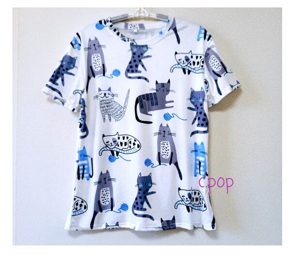猫 半袖 総柄 Tシャツ M ~ 大きいサイズ 猫雑貨