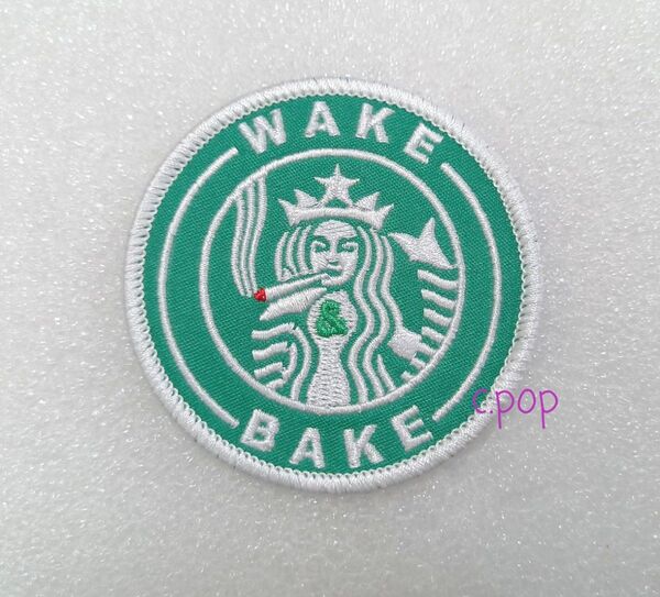 刺繍ワッペン DIY アイロンバッチ 縫い付けパッチ スタバ パロディ 喫煙 デザイン