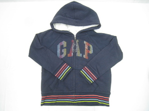 GAP KIDS ギャップキッズ メタルストーン ロゴ 裏ボア ジップアップ パーカー ネイビー 紺 Sサイズ (6-7)