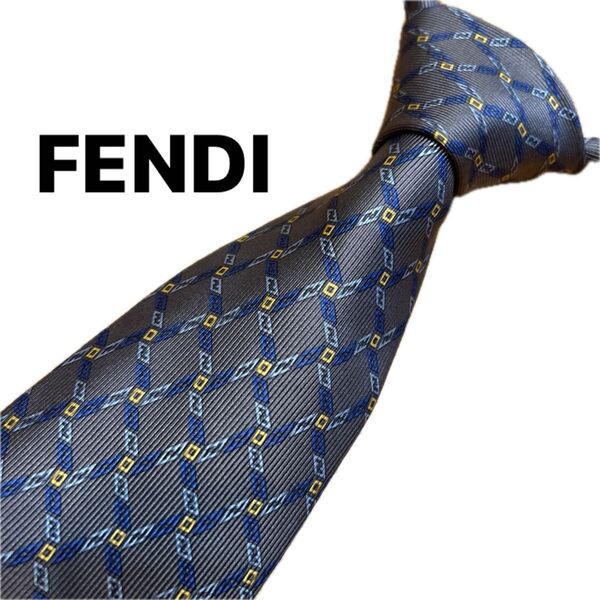 【極美品】フェンディ FENDI ネクタイ ズッキーノ柄 ブランドネクタイ ハイブランド シルクネクタイ FFロゴ