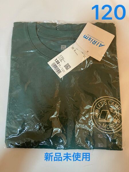 キッズ ユニクロ 半袖 エアリズムコットングラフィックTシャツ グリーン 緑 キャンプ サイズ:120