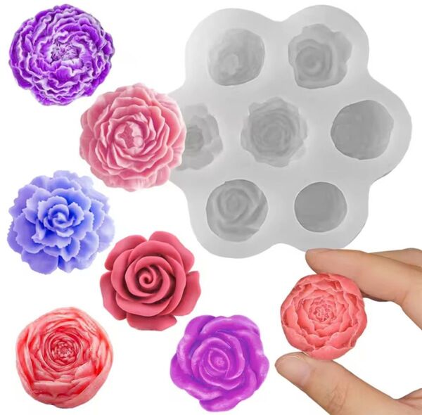 ⑫7種類 薔薇 バラ カメリア シリコンモールド シリコン型 キャンドル キャンドルモールド パーツ 石膏型 道具 立体 型 花